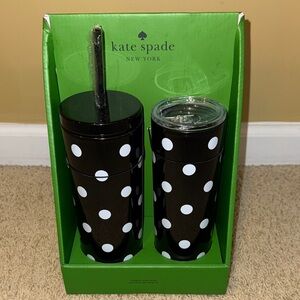 kate spade Black and White Polka Dot Tumbler, Straw & Thermal Mug
